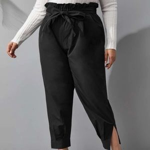 Plus Paper Bag Waist Belted Split Cuff Pants